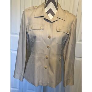 Oue Per Oue Veste Blazer Womens 100% Buttons Pockets Cream Epaulettes 4